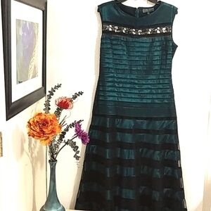 MILLA BELL JEWELED SATIN & MESH DRESS SIZE 12
